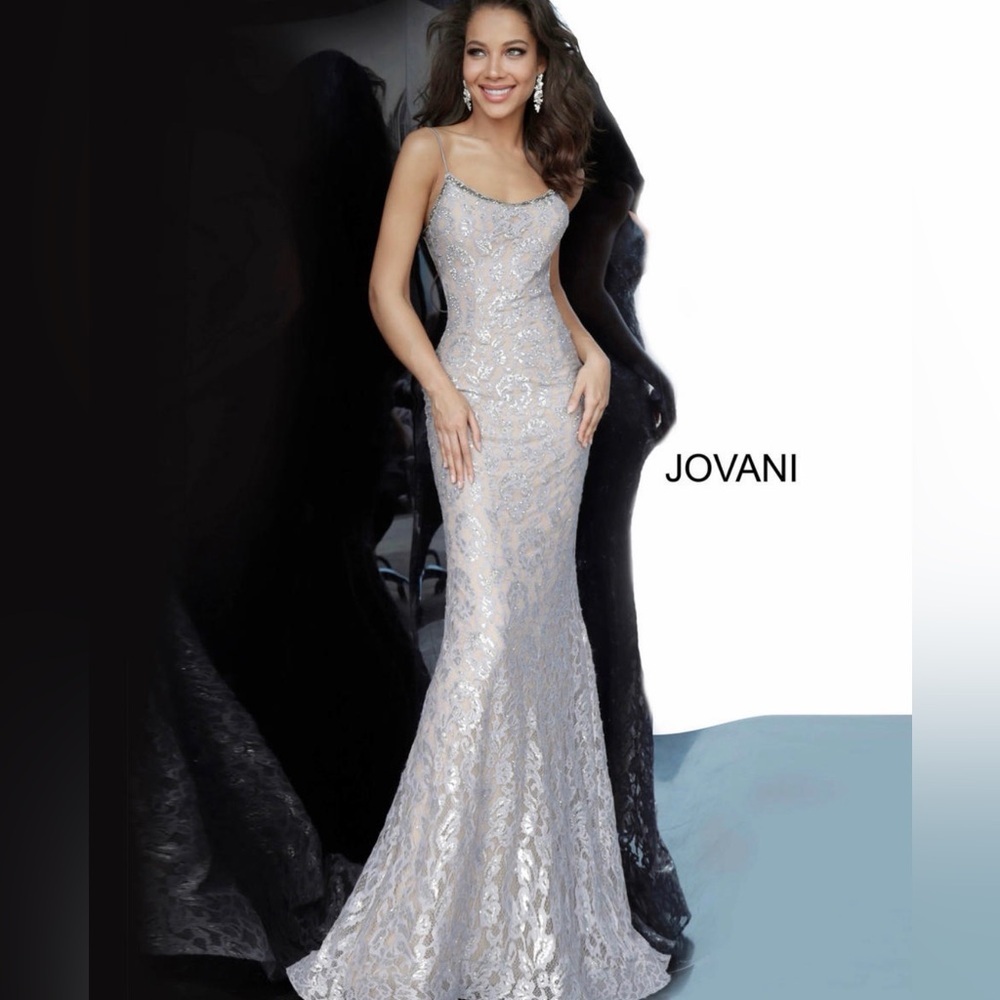 Jovani Sparkling Silver/ Nude Evening Dress
